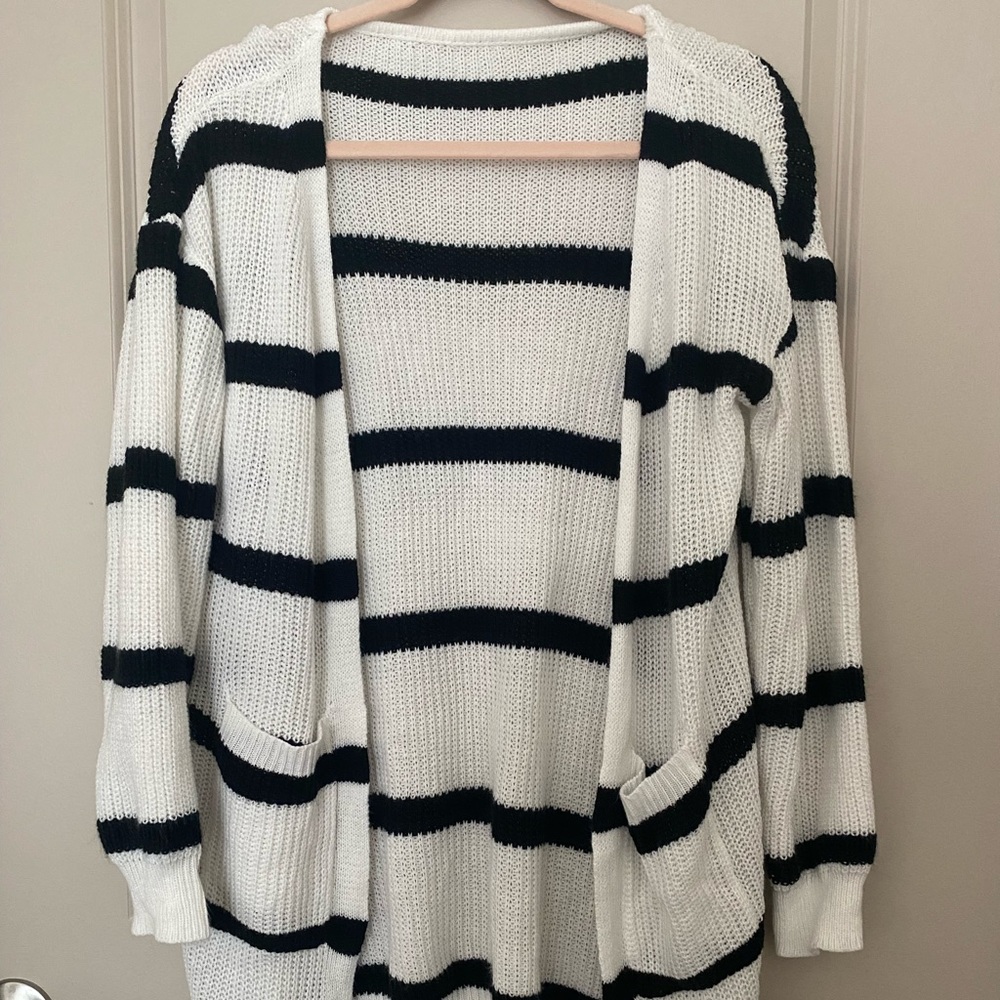 Black and White Striped Cardigan